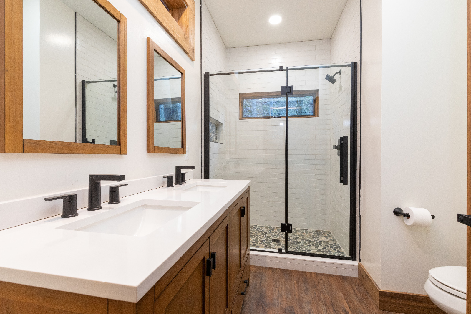 Spotless modern bathroom after a professional clean